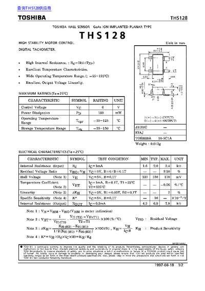 Toshiba THS128 Hall Sensor Datasheet - cover page