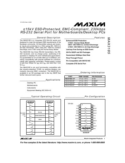 Maxim MAX3185 RS-232 Serial Port Datasheet - cover page