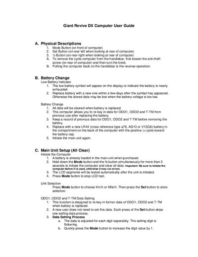 Giant Revive DX Computer User Guide - cover page