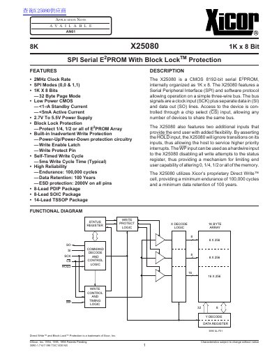 Xicor X25080 Serial E2PROM Datasheet - cover page