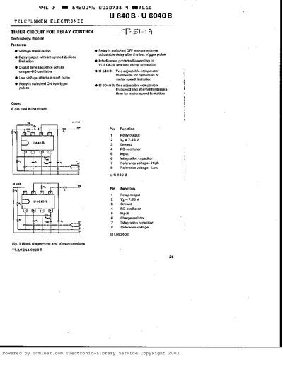 Telefunken U 640B/U 6040B Timer Circuit Datasheet - cover page
