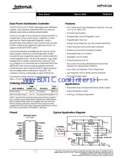 Intersil HIP1012A Dual Power Distribution Controller Datasheet - cover page
