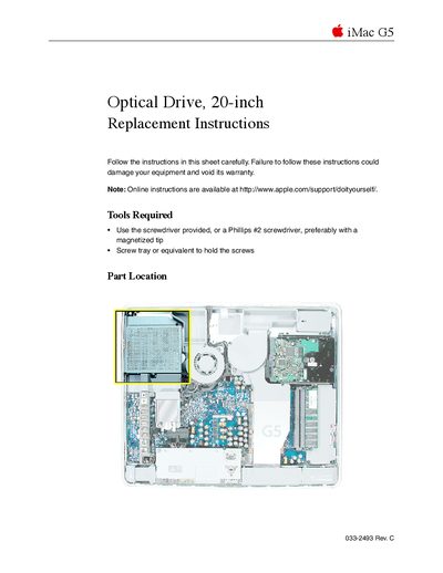 Apple iMac G5 Optical Drive 20-inch Replacement Instructions - cover page