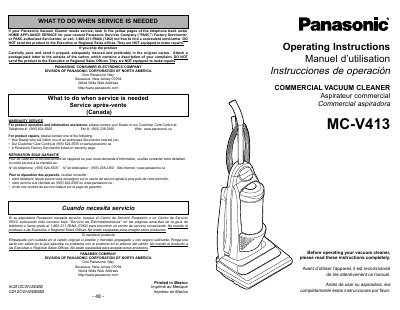Panasonic MC-V413 Commercial Vacuum Cleaner Operating Instructions - cover page