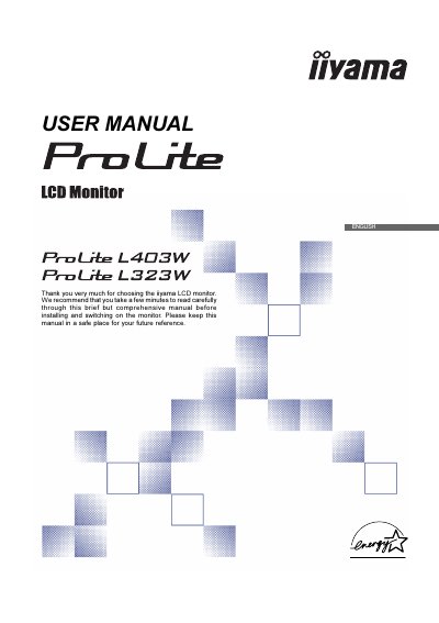 iiyama ProLite L403W/L323W LED Monitor User Manual - cover page