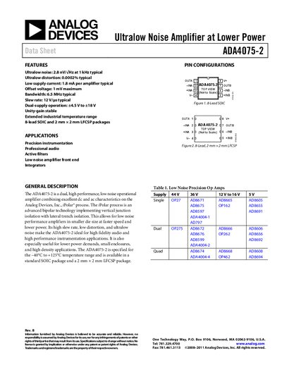 Analog Devices ADA4075-2 Product Handbook - cover page