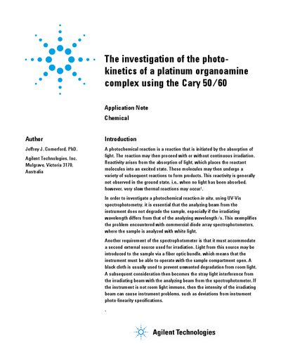 Agilent Cary 50/60 UV-Vis Application Note for Photo-Kinetics Investigation - cover page