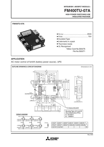 Mitsubishi FM400TU-07A MOSFET Module Datasheet - cover page