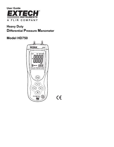Extech HD750 Heavy Duty Differential Pressure Manometer User Guide