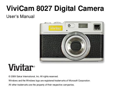 Vivitar ViviCam 8027 Digital Camera User Manual - cover page