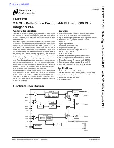 National Semiconductor LMX2470 Datasheet - cover page