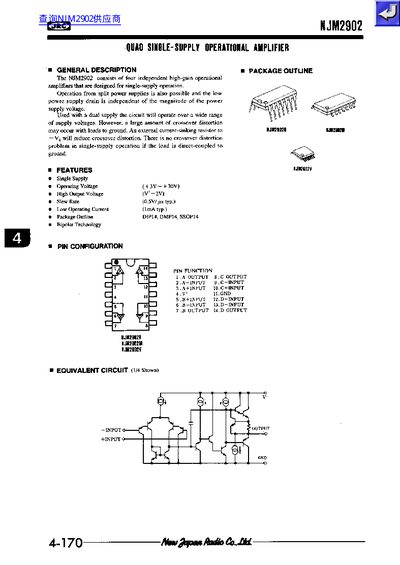 JRC NJM2902 Quad Single-Supply Operational Amplifier Datasheet - cover page