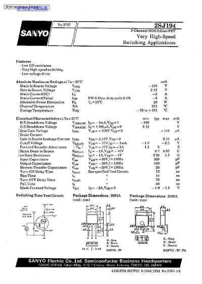 SANYO 2SJ194 handbook - cover page