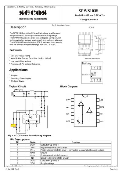 SCCOS SPW8103S Dual Op‑Amp and 2.5 V Voltage Reference Datasheet - cover page