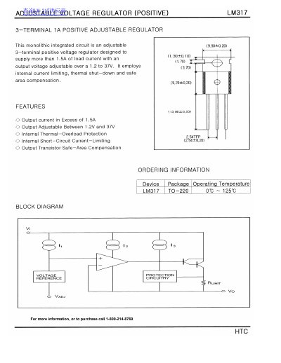HTC LM317 Adjustable Voltage Regulator Datasheet - cover page