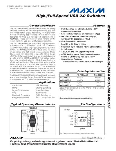 MAXIM MAX4906/MAX4606F/MAX4907/MAX4907F Manual - cover page