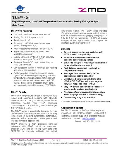 ZMD TSic 101 Temperature Sensor IC Datasheet - cover page