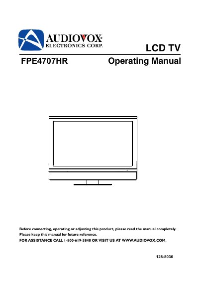 Audiovox FPE4707HR LCD TV Operating Manual - cover page