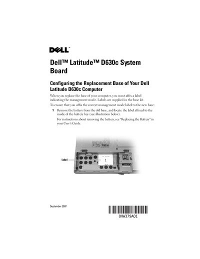 Dell Latitude D630c System Board Replacement Guide - cover page