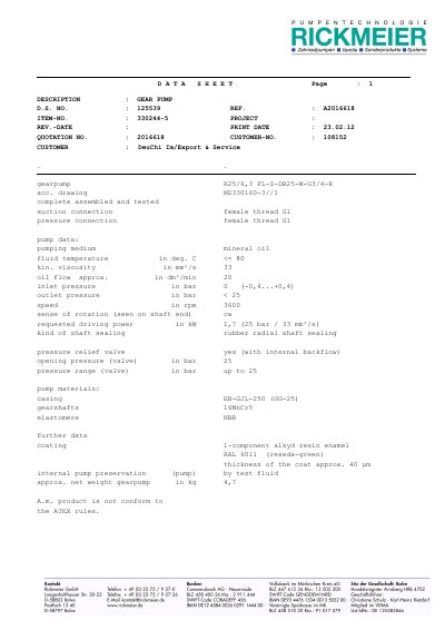 RICKMEIER R25/6 3 FL-Z-DB25-W-G3/4-R technology data