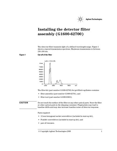 Agilent G1600-62700 Detector Filter Assembly Installation Guide - cover page