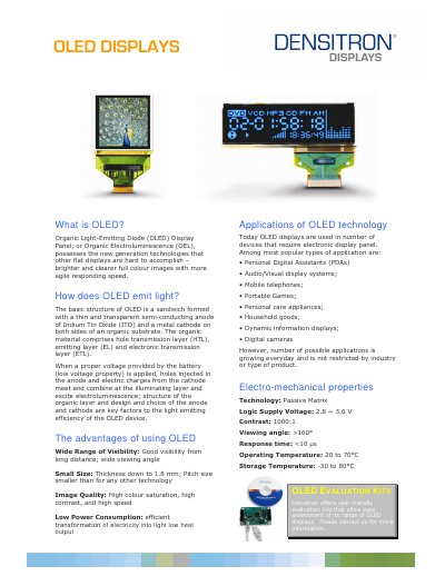 Densitron OLED Display Panel Product Leaflet - cover page