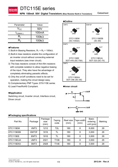 ROHM DTC115EUA Datasheet - cover page