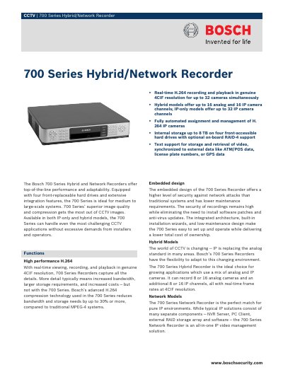 Bosch 700 Series Recorder Manual - cover page