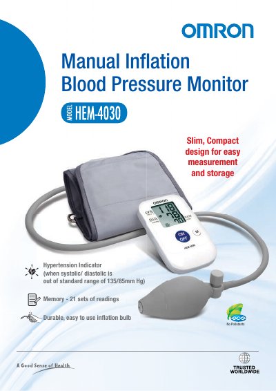 Omron HEM-4030 Blood Pressure Monitor Manual - cover page