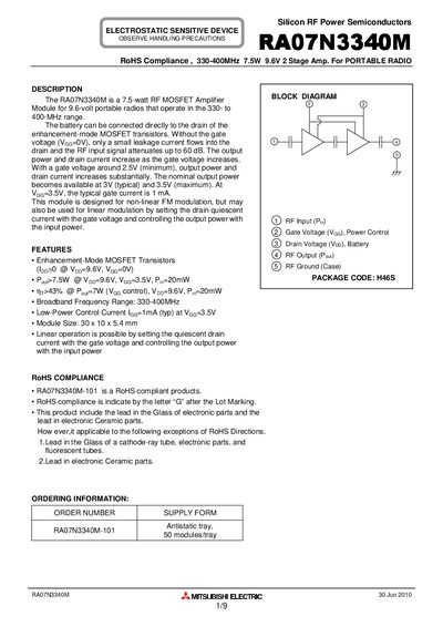 MITSUBISHI ELECTRIC RA07N3340M Manual - cover page
