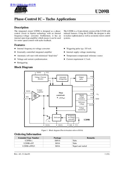Atmel U209B Phase-Control IC Datasheet - cover page