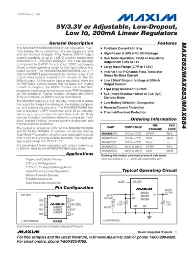 Maxim MAX882/MAX883/MAX884 Linear Regulator Datasheet - cover page