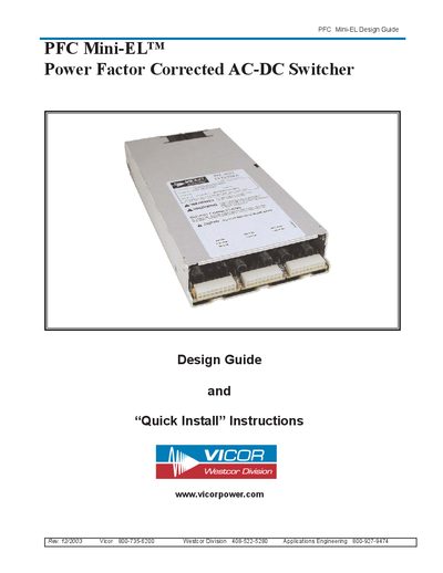 Vicor PFC Mini-EL Power Factor Corrected AC-DC Switcher Design Guide