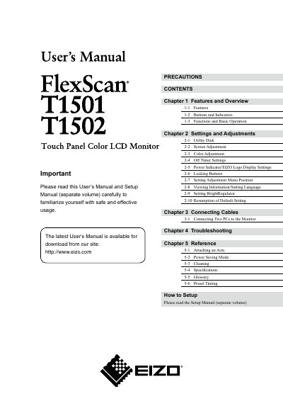 EIZO T1501/T1502 LCD Monitor User Manual - cover page