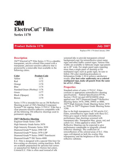 3M ElectroCut Film Series 1170 Product Bulletin - cover page