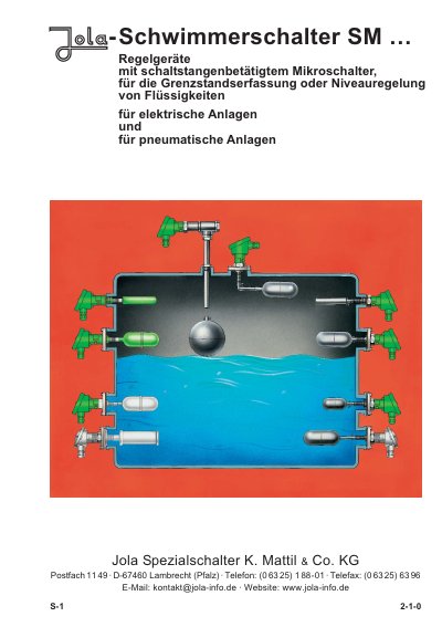 Jola SM.../1 SM.../3 Float Switch Product Leaflet - cover page