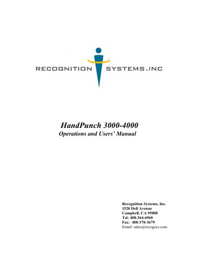 Recognition Systems HandPunch 3000/4000 Operations and User's Manual - cover page