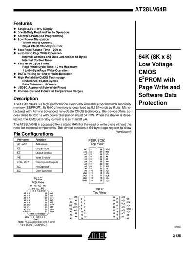Atmel AT28LV64B Datasheet - cover page
