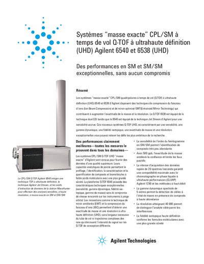Agilent 6540/6538 UHD Q-TOF LC/MS Systems Product Leaflet - cover page