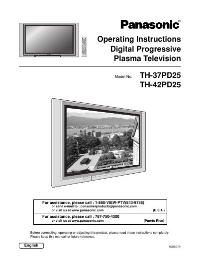 Panasonic TH-37PD25/TH-42PD25 Plasma Television Operating Instructions - cover page