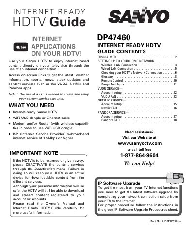 Sanyo DP47460 Owner's Manual - cover page