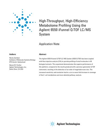 Agilent 6550 iFunnel Q-TOF LC/MS System Application Note - cover page