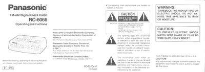 Panasonic RC-6066 FM-AM Digital Clock Radio Operating Instructions - cover page