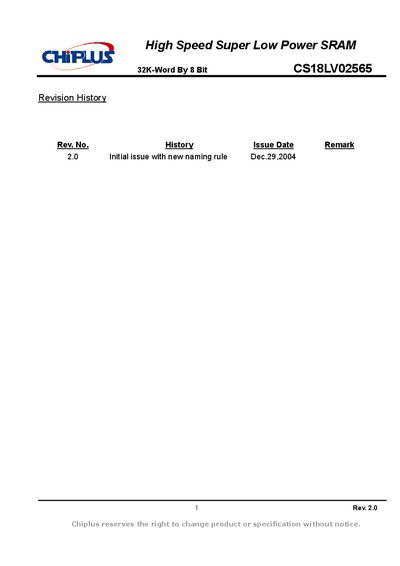 CHIPLUS CS18LV02565 SRAM Datasheet - cover page