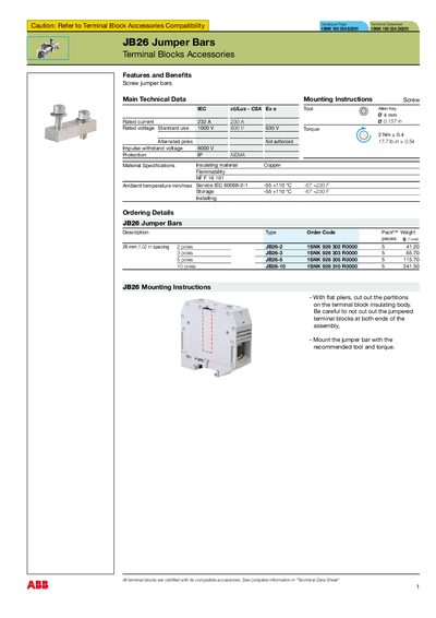 ENTRELEC JB26 Jumper Bars Datasheet - cover page