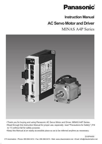 Panasonic MINAS A4P Series AC Servo Motor and Driver Instruction Manual - cover page