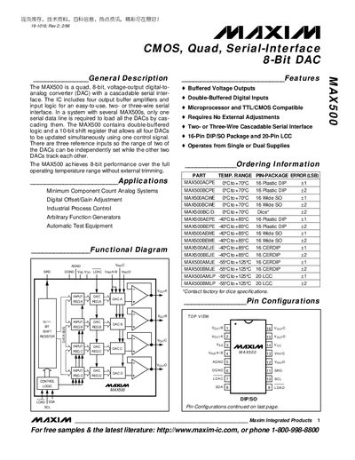 Maxim MAX500 8‑Bit DAC Datasheet - cover page