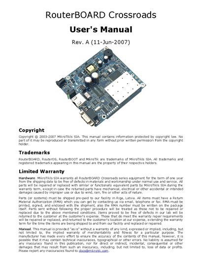 MikroTik Crossroads User Manual - cover page