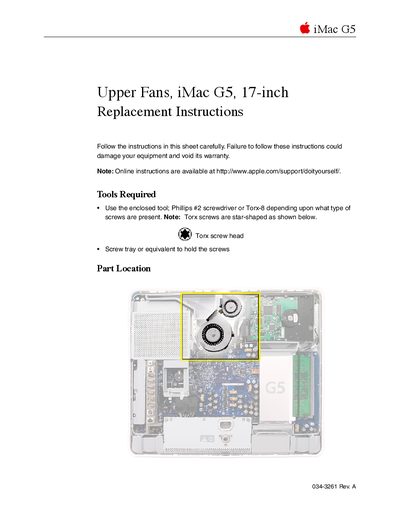 Apple iMac G5 17-inch Upper Fans Replacement Instructions - cover page