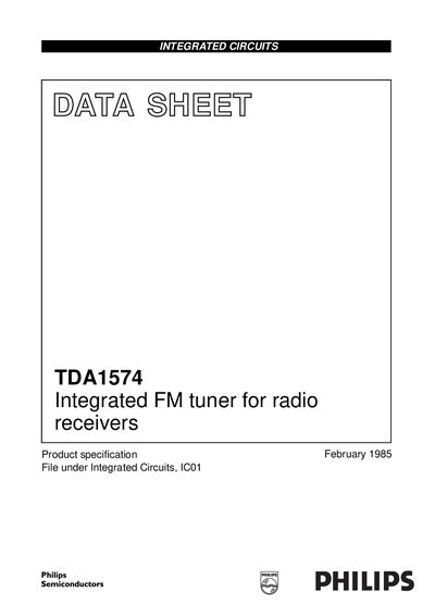 Philips TDA1574 Integrated FM Tuner Datasheet - cover page
